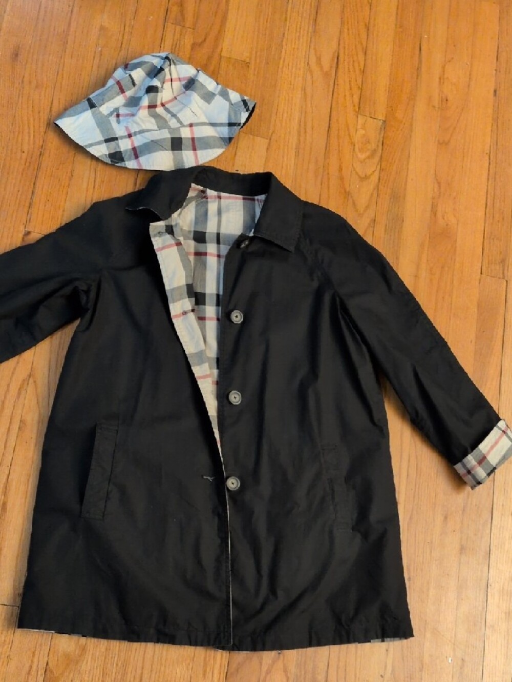 Pendleton women's reversible Black Trench Coat with Plaid Trim and Hat M - Picture 8 of 12